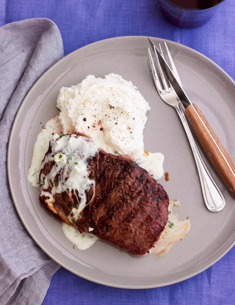 scotch fillet steak with green garlic "butter"