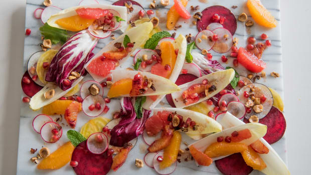 Endive Salad with Beets, Radishes, Citrus and Toasted Cinnamon Hazelnuts