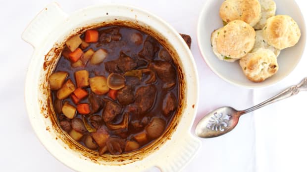Hearty Beef Stew with Scallion Biscuits