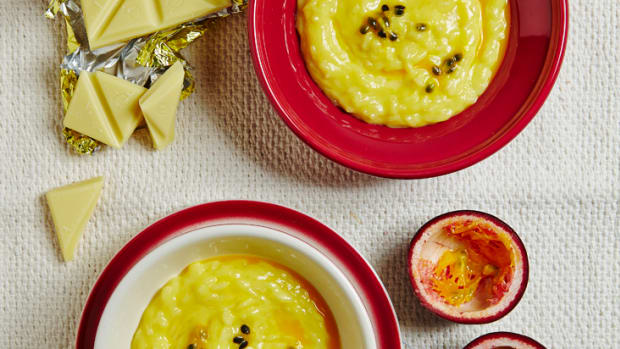 White Chocolate Rice Pudding with Passion Fruit