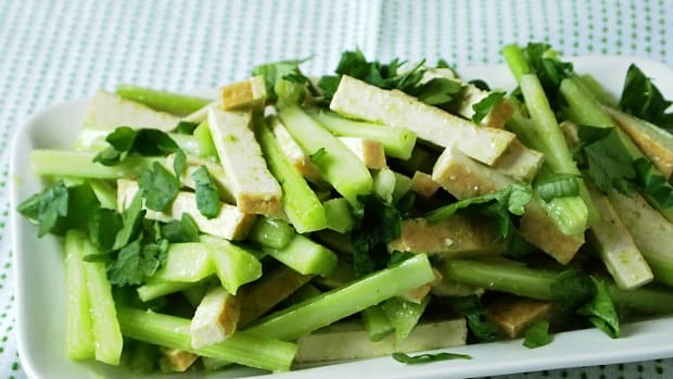 celery and tofu salad with scallion oil
