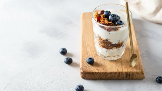 Yogurt Parfait with granola and blueberries