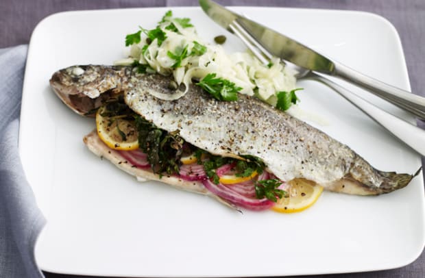 Mediteranean Baked Trout with Fennel Salad