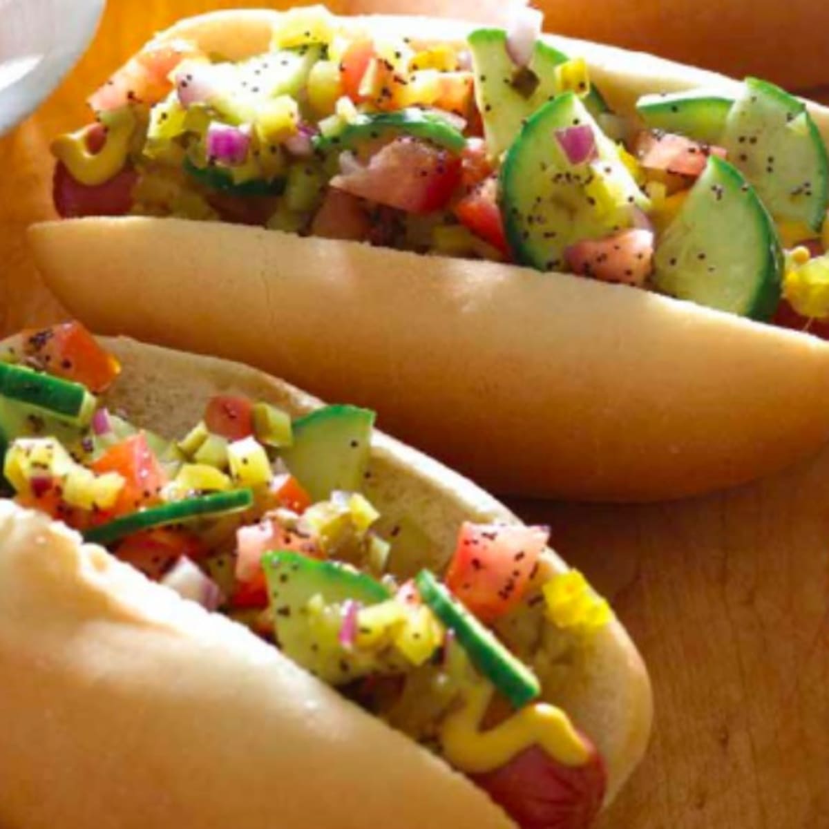 Hot Dogs with Cucumber-Mango Slaw and Homemade Srirachup - Domesticate ME