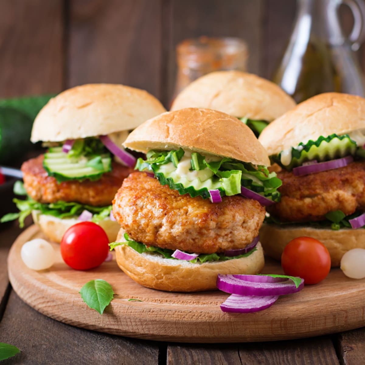 Asian Style Turkey Burgers With Pickled Cucumbers image