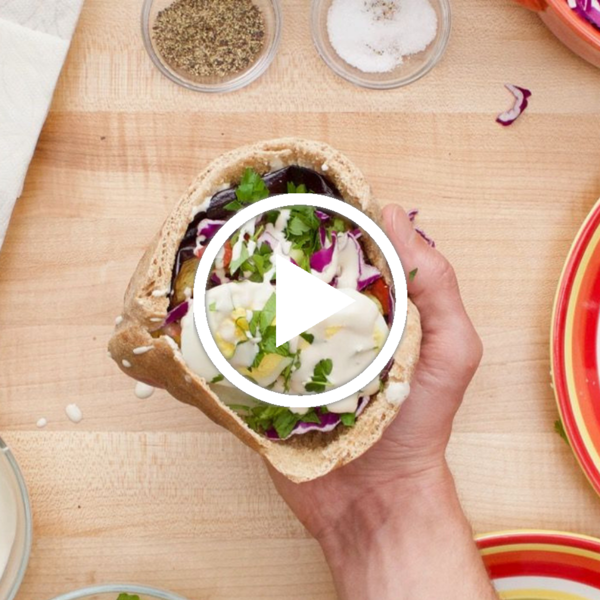 Eggplant-stuffed pita sandwiches show the power of a quick pickle