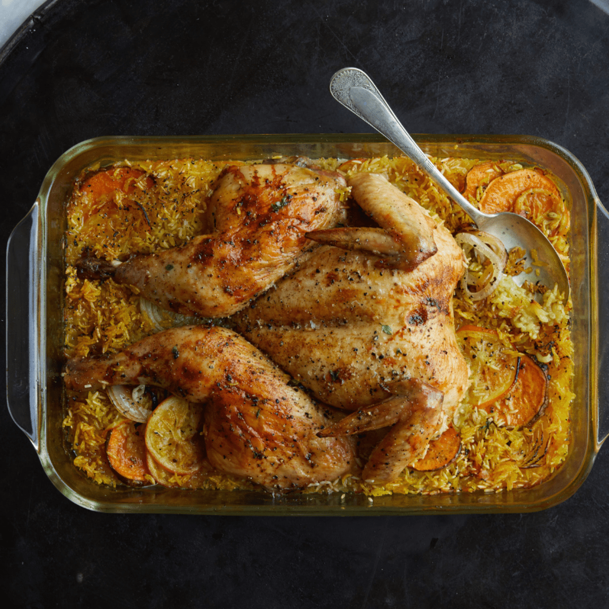 Crispy Chicken and Rice with Sweet Potato and Lemon Slices image