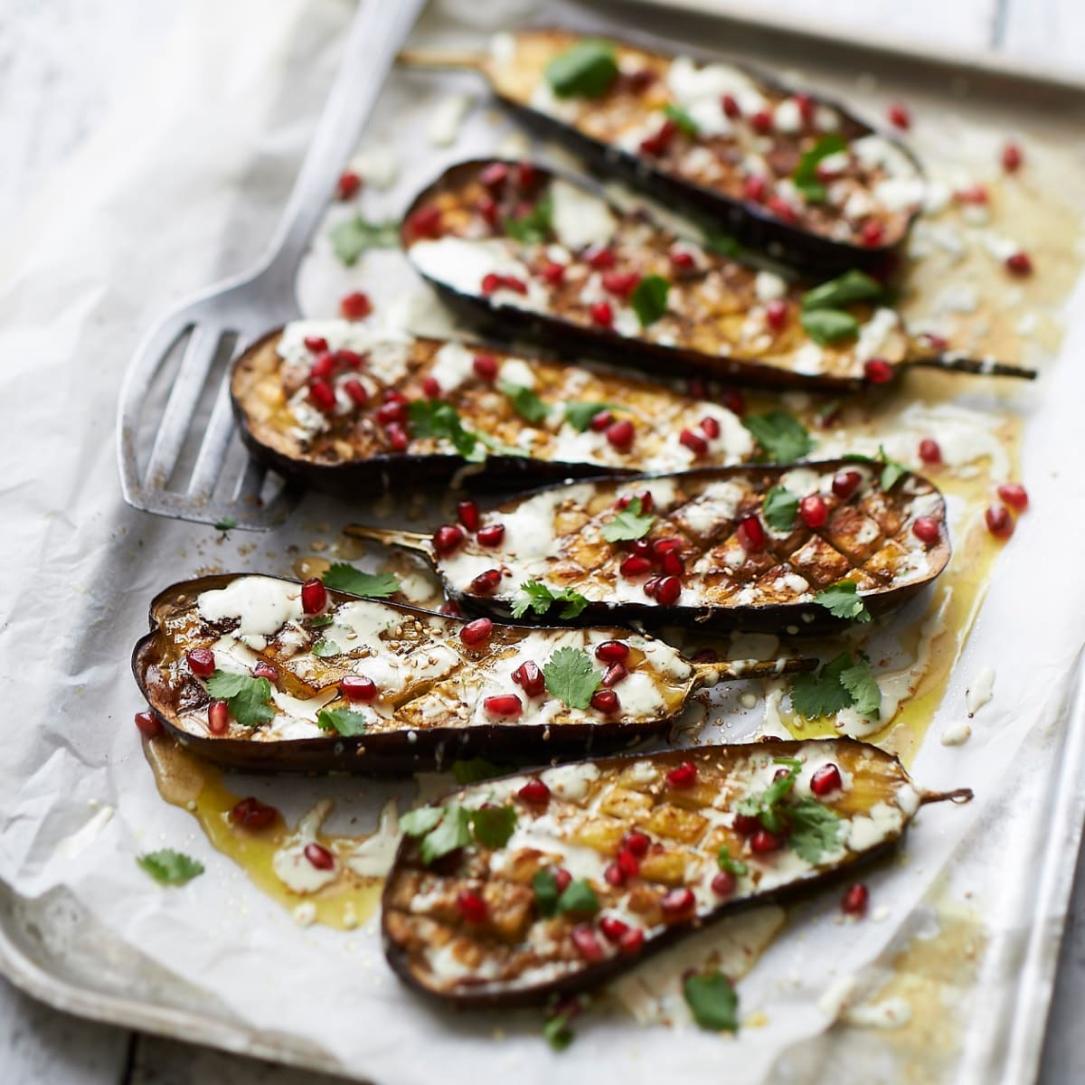 Roasted Eggplant With Tahini Pomegranate