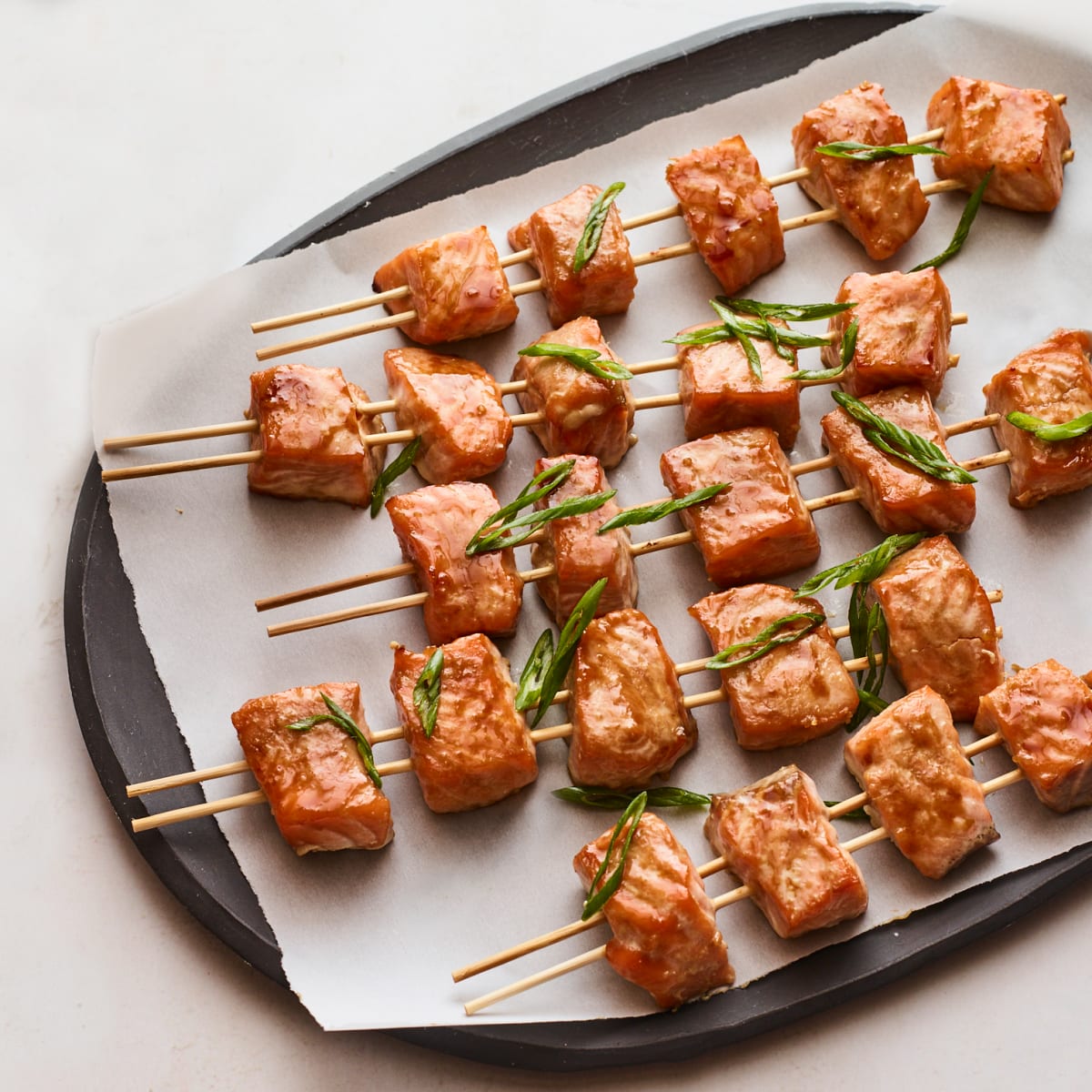 Miso Glazed Salmon Skewers