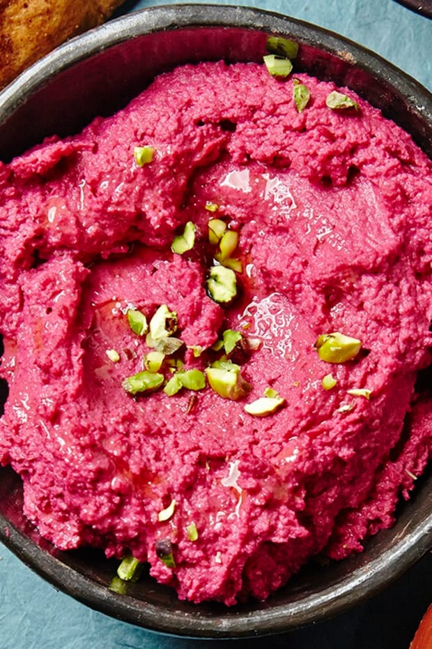 Roasted Beet Hummus with Pistachios