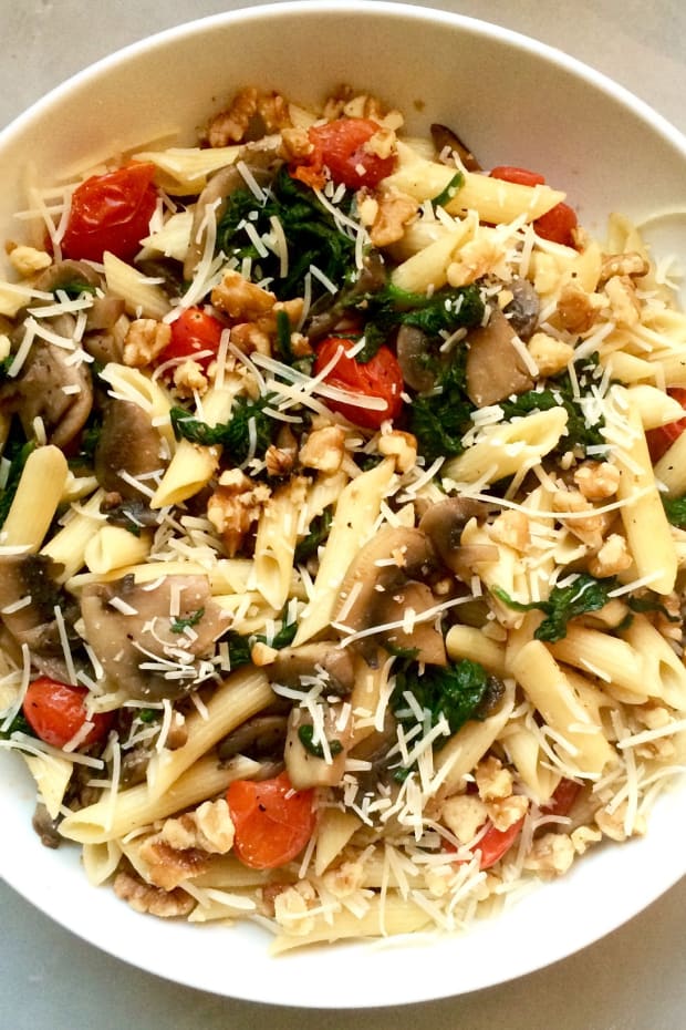 Summer Pasta with Veggies, Walnuts, and Parmesan