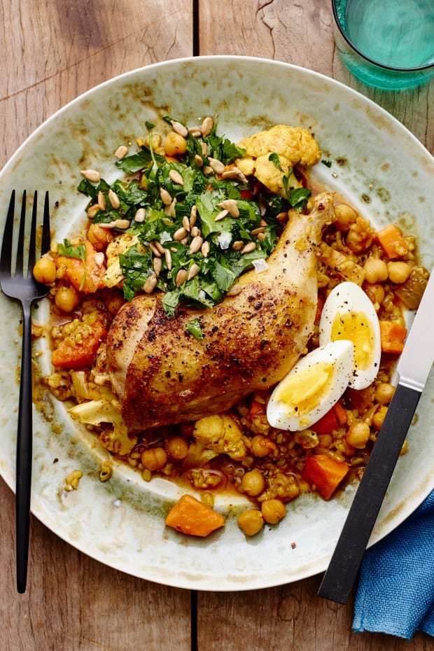 moroccan chicken stew with parsley salad