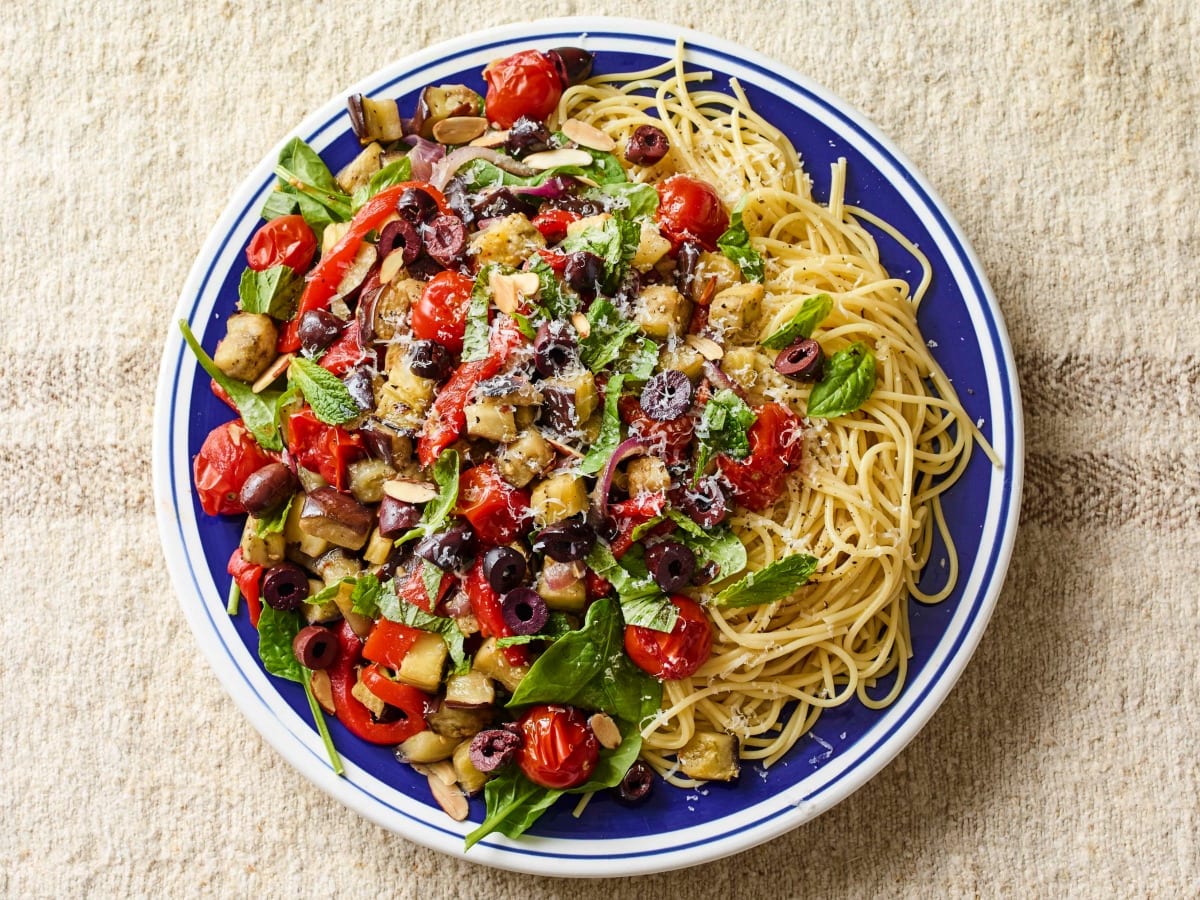 Mediterranean Pasta Salad with Eggplant - Jamie Geller