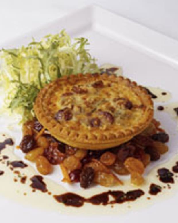 Asiago-Goat Cheese Tartlet with Golden Raisins and Cranberries