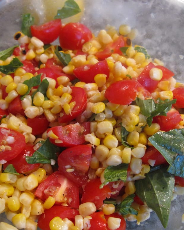 Grilled Corn basil and tomato salad