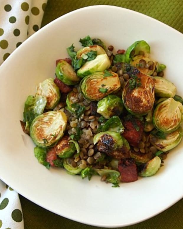 Fried Brussels Sprouts and Lentils