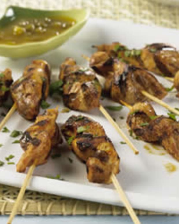 Asian Chicken Skewers with Hot and Sour Mango Dip
