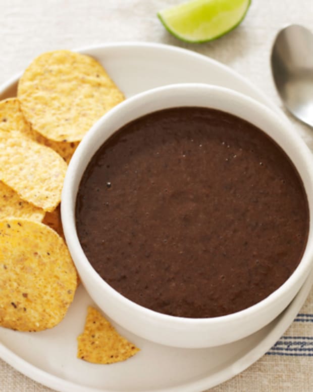 Mexican Black Bean Soup with Spiced Tortilla Chips