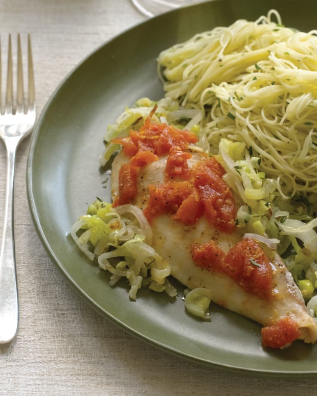 Aromatic Baked Flounder over Capellini