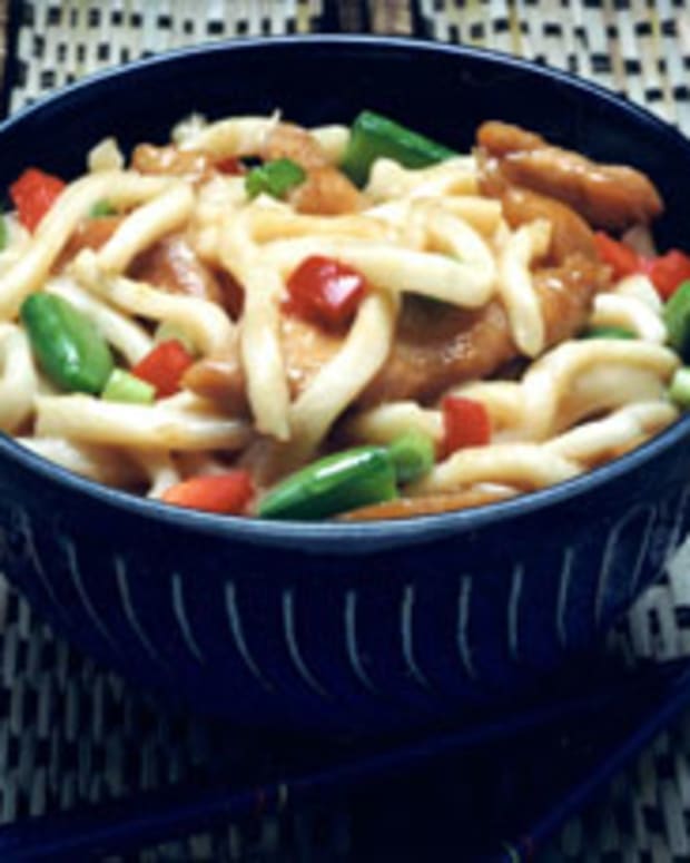 Udon Noodles with Bourbon Chicken