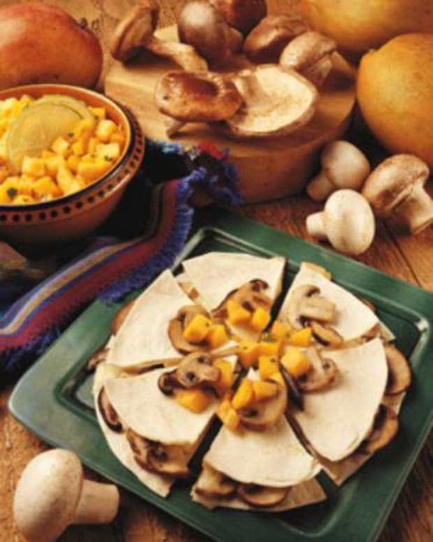 Mushroom & Brie Quesadillas with Mango & Papaya Chutney