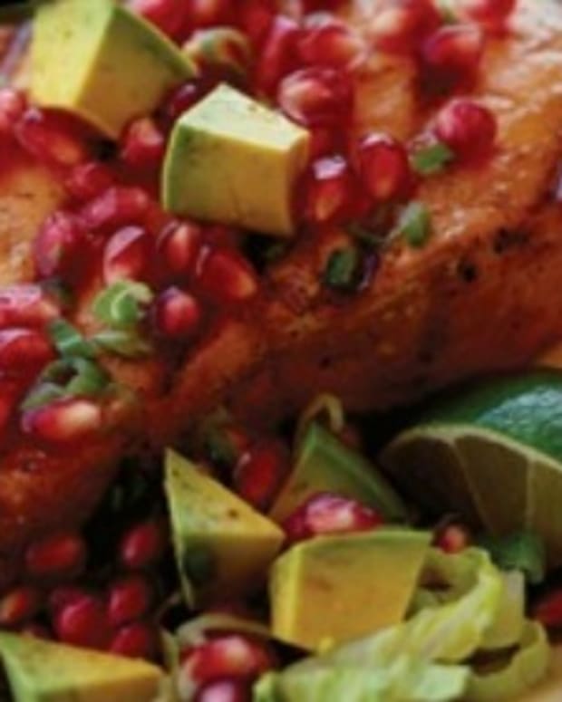 Roasted Salmon with Pomegranate and Avocado Salsa