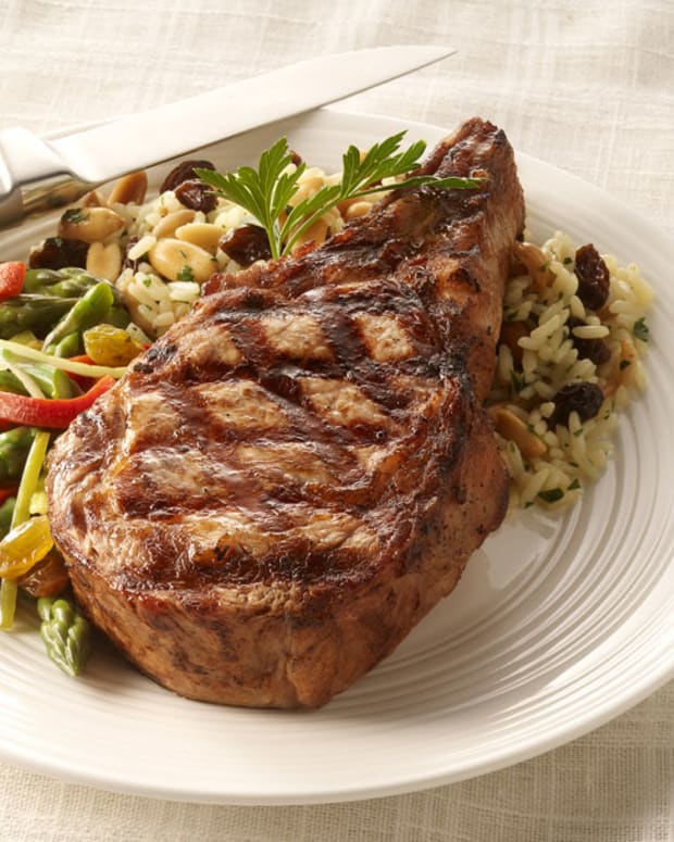 Grilled Veal Chop with Raisin-Rice Pilaf
