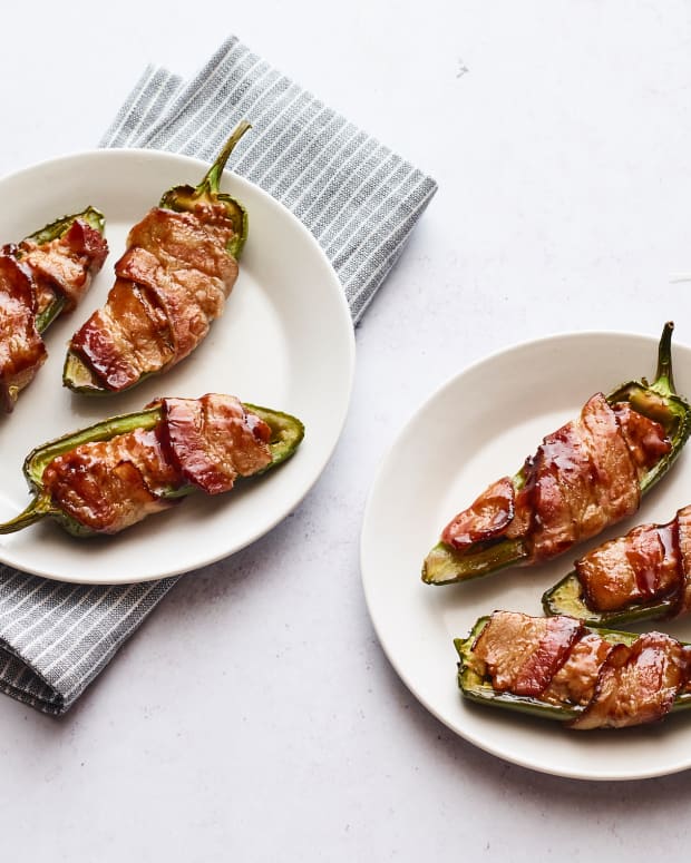 Chicken Stuffed Jalapenos wrapped with kosher bacon