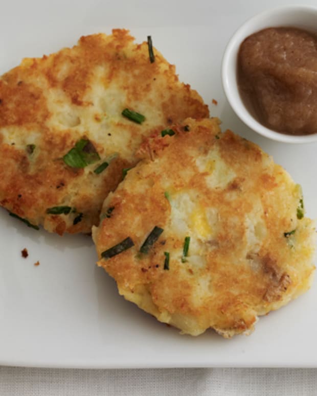 Cheddar and Potato Latkes with Spiced Applesauce