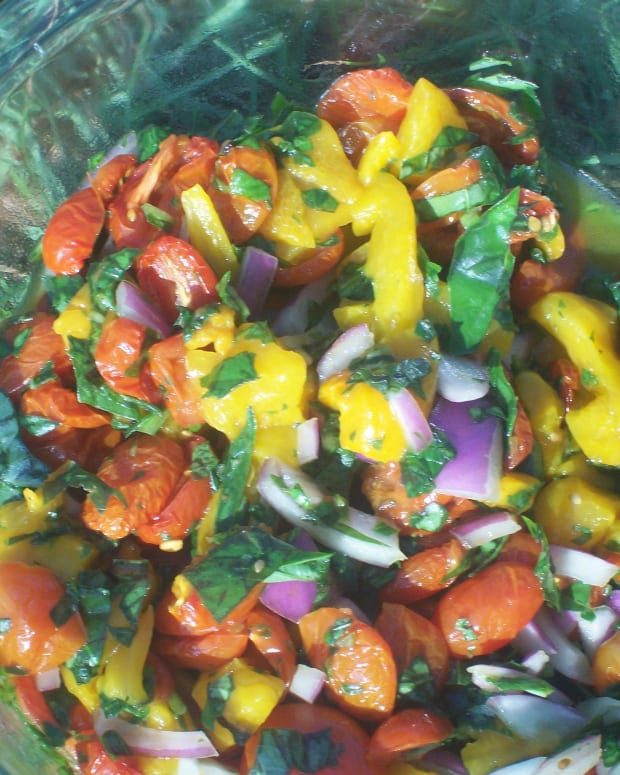 Oven Roasted Tomato, Basil and Roasted Pepper Salad