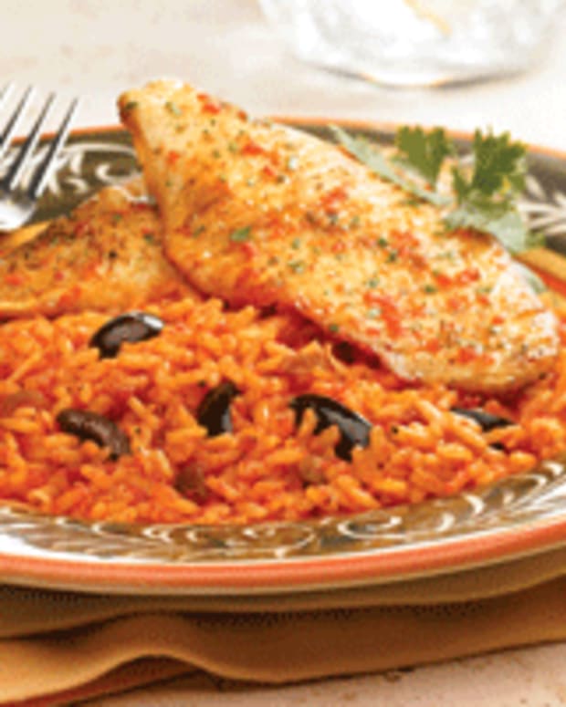 Tilapia With Cheesy Roasted Pepper-Chipotle Rice