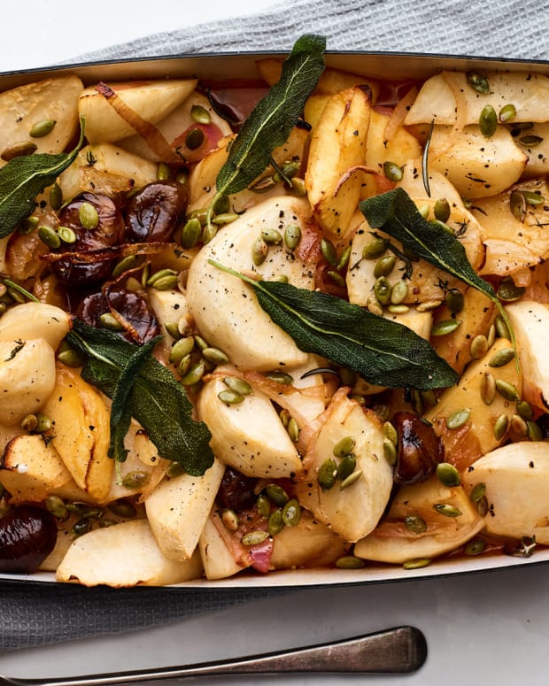 Braised Turnips, Chestnuts, and Apples