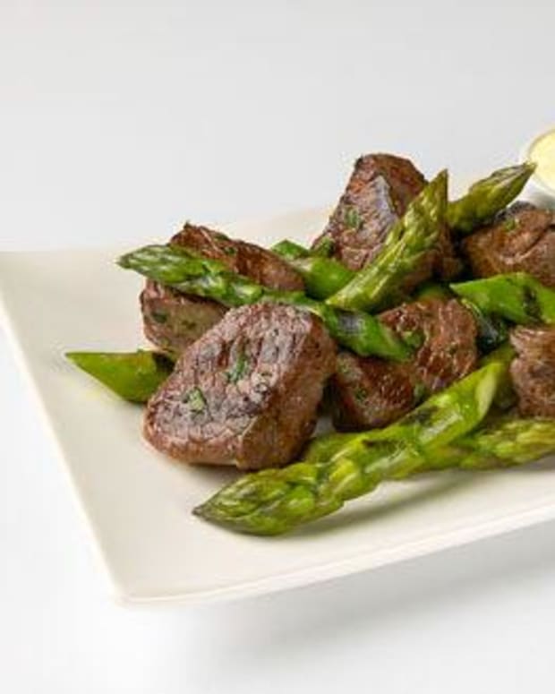 Grilled California Asparagus and Lamb with Mustard Aioli