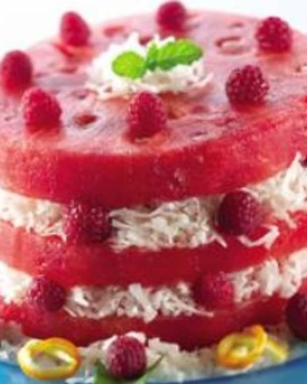 Watermelon Coconut Cake with Raspberry Filling