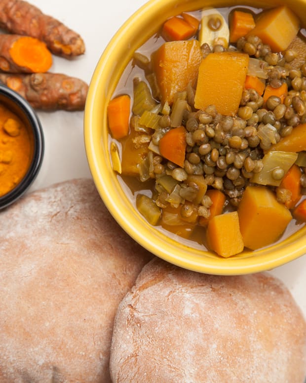 Curried Lentil Soup and Pita