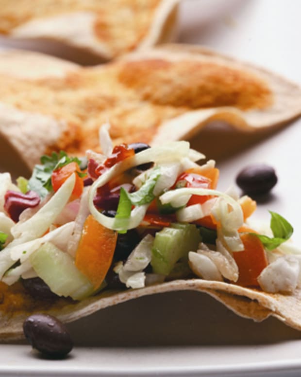 Mexican Coleslaw with Whole Wheat Tortilla Triangles