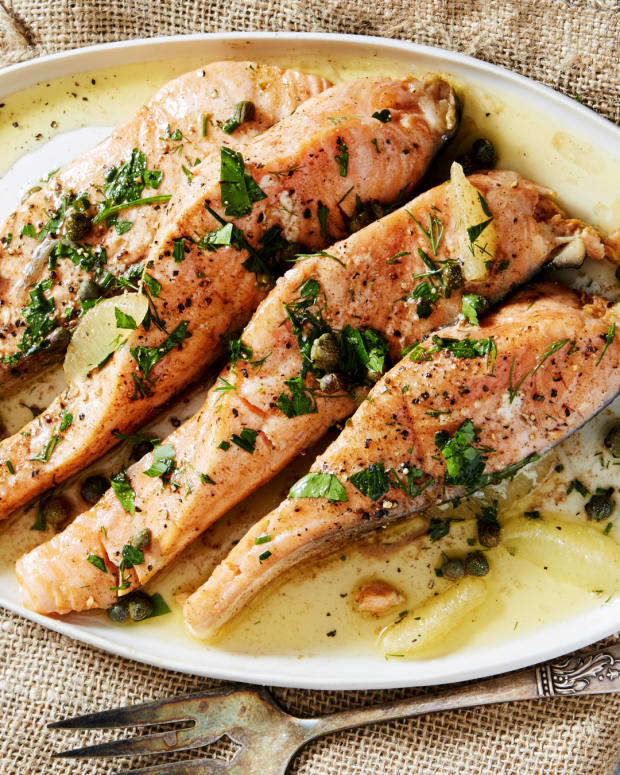 Brown Butter Basted Salmon with Fresh Herbs and Capers