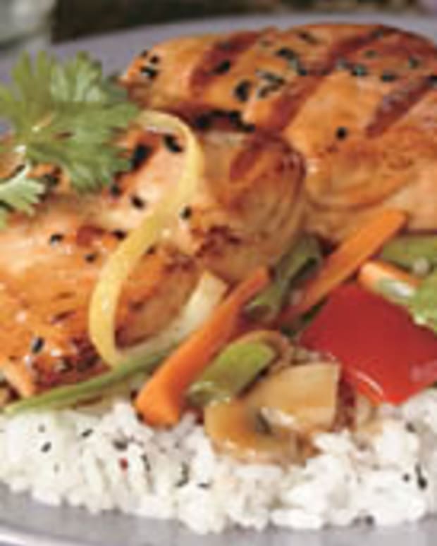 Soy Glazed Salmon with Vegetables & Rice