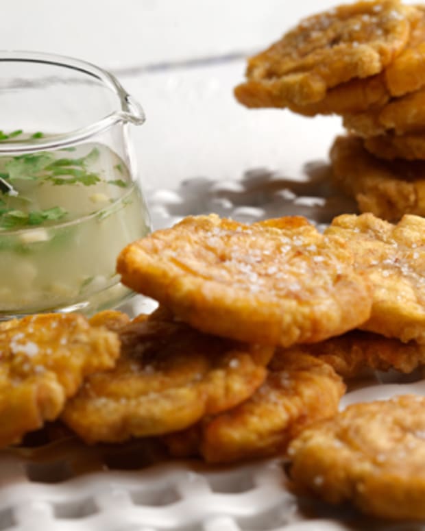 Canola Oil Fried Tostones (Fried Green Plantains)