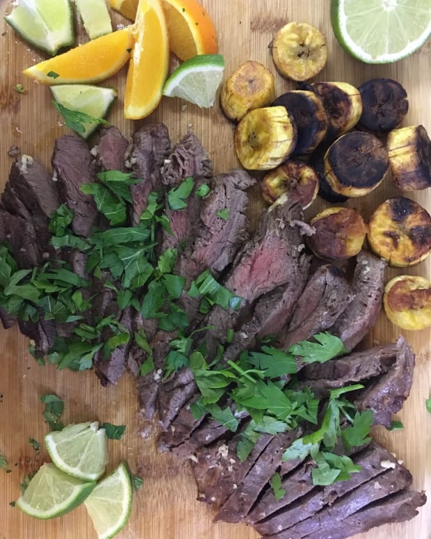 sheet pan steak dinner London broil with plantains