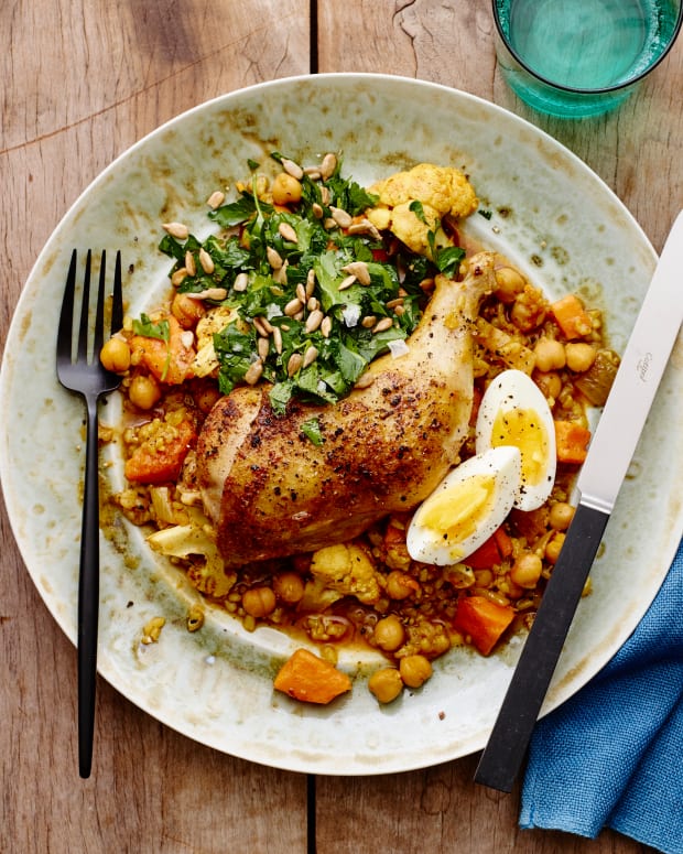moroccan chicken stew with parsley salad