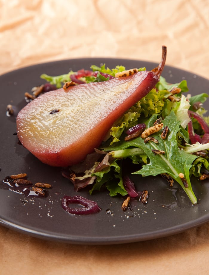 Poached Pear, Pickled Shallots, Popped Wild Rice Salad - Jamie Geller