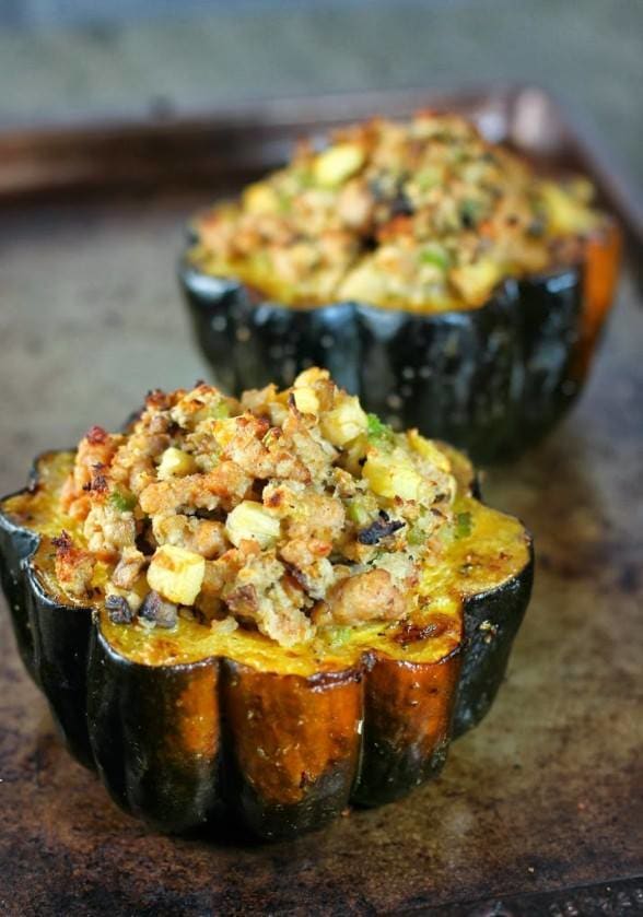 Stuffed Acorn Squash with Italian Duck Sausage - Jamie Geller