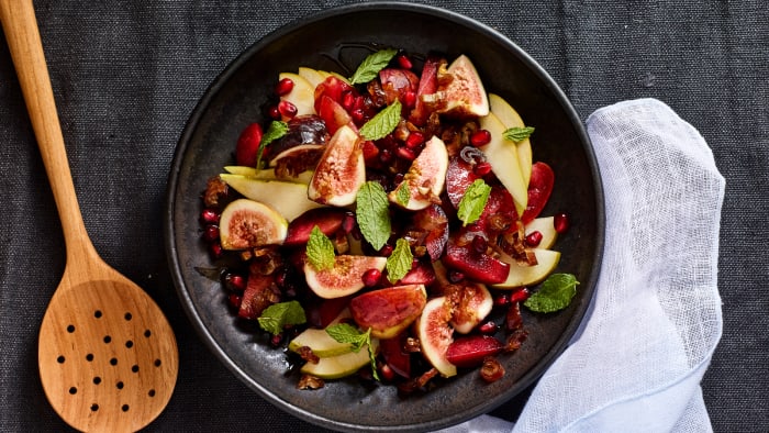 Add crumbled goat cheese or feta to this stunning Israeli Fruit Salad. Fruit salad and soft cheese pairs with rosé .