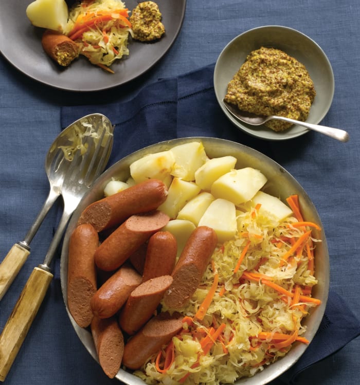 Knockwurst with Sauerkraut and Potatoes - Jamie Geller