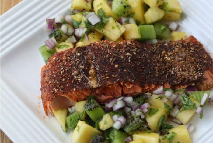 Spiced Rubbed Salmon With Pineapple Salsa - Jamie Geller