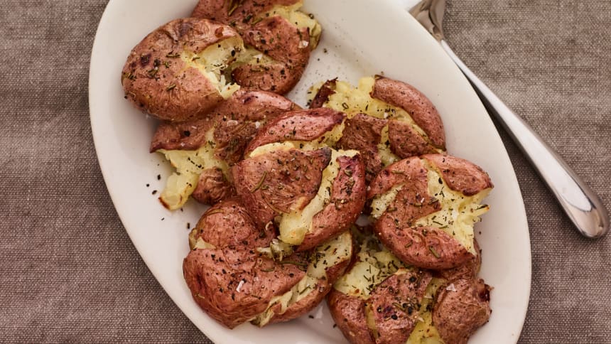 Crispy Smashed New Potatoes - Jamie Geller