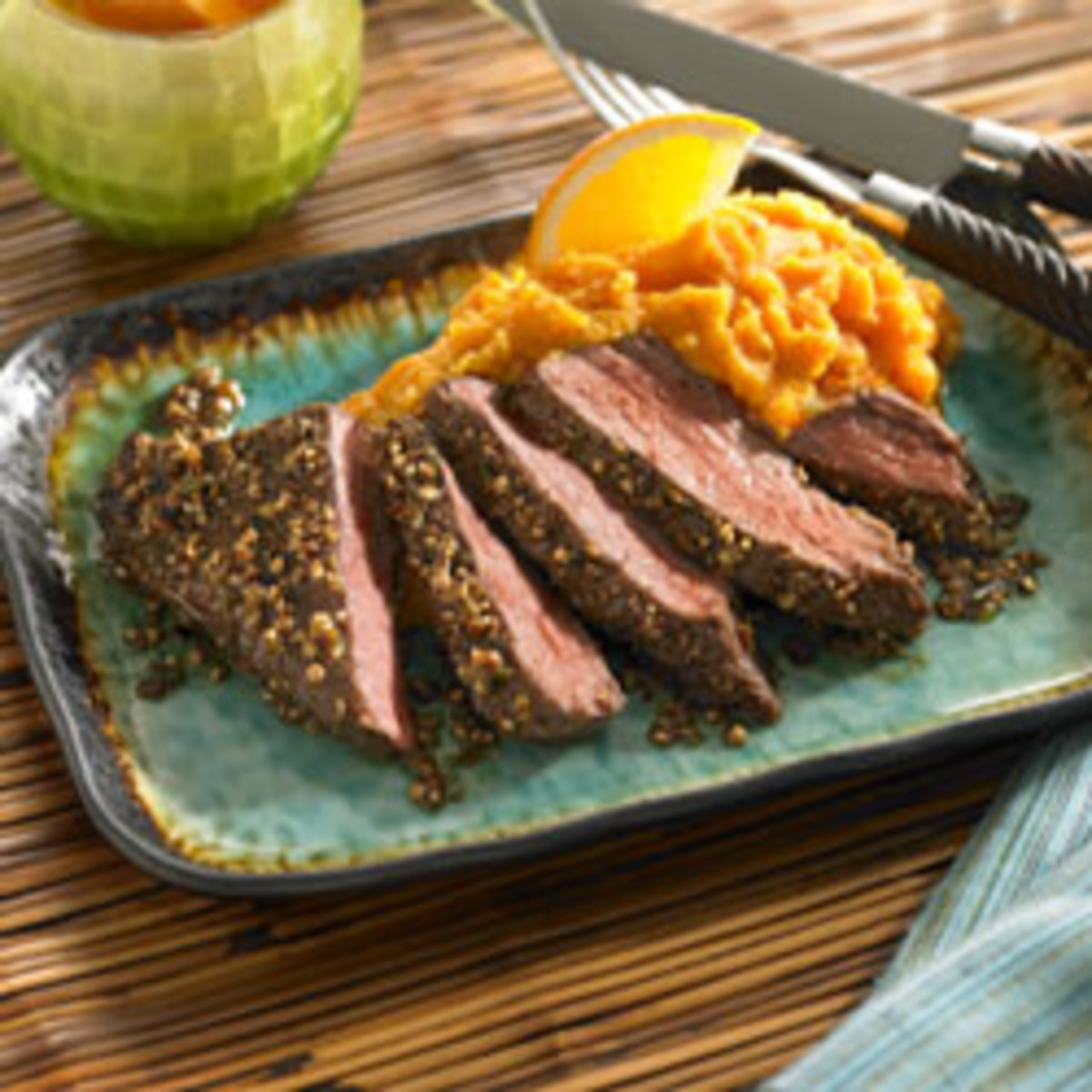 Citrus Beef Steak “Cuban Style” with Mashed Sweet Potatoes