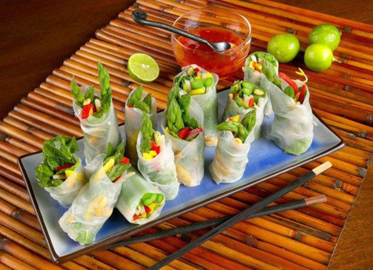 California Asparagus Spring Rolls with Sweet Red Chili Dipping Sauce