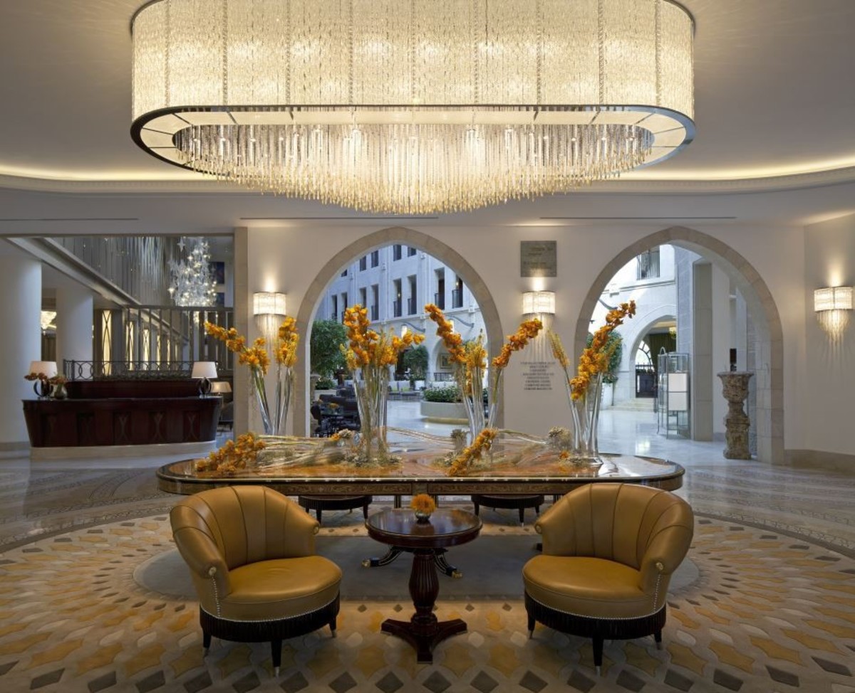 The Waldorf Astoria Jerusalem lobby, check out that chandelier!